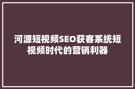 河源短视频SEO获客系统短视频时代的营销利器