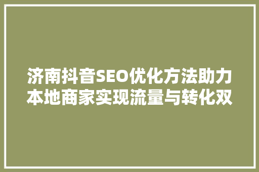 济南抖音SEO优化方法助力本地商家实现流量与转化双丰收