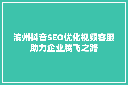 滨州抖音SEO优化视频客服助力企业腾飞之路