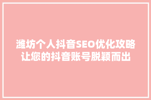 潍坊个人抖音SEO优化攻略让您的抖音账号脱颖而出