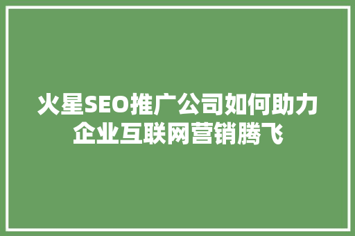 火星SEO推广公司如何助力企业互联网营销腾飞