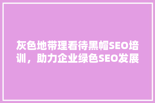 灰色地带理看待黑帽SEO培训，助力企业绿色SEO发展
