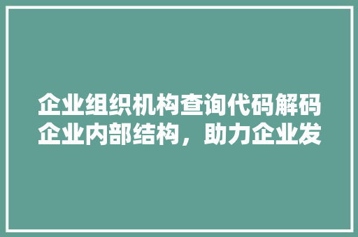 企业组织机构查询代码解码企业内部结构，助力企业发展