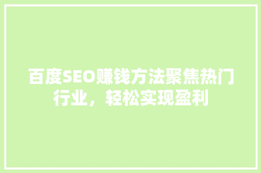 百度SEO赚钱方法聚焦热门行业，轻松实现盈利
