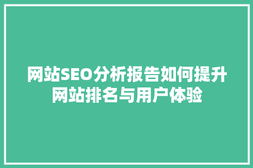 网站SEO分析报告如何提升网站排名与用户体验