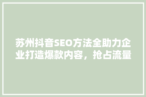 苏州抖音SEO方法全助力企业打造爆款内容，抢占流量高地