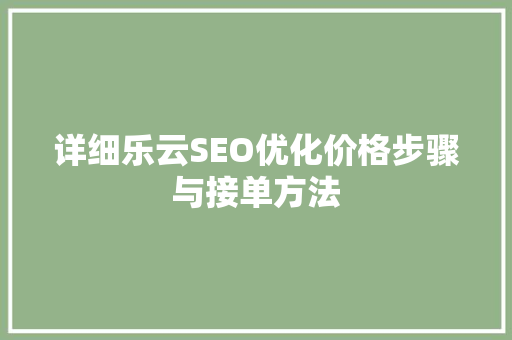详细乐云SEO优化价格步骤与接单方法