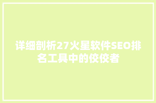 详细剖析27火星软件SEO排名工具中的佼佼者