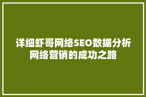 详细虾哥网络SEO数据分析网络营销的成功之路