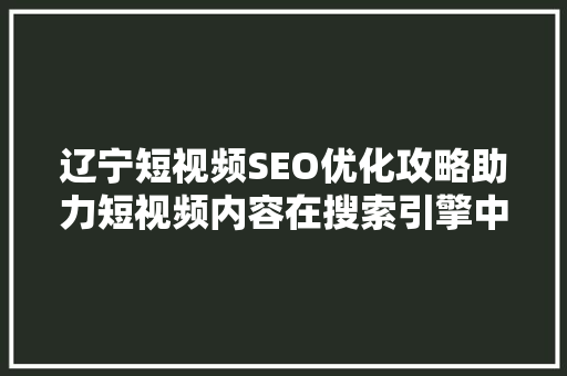 辽宁短视频SEO优化攻略助力短视频内容在搜索引擎中脱颖而出