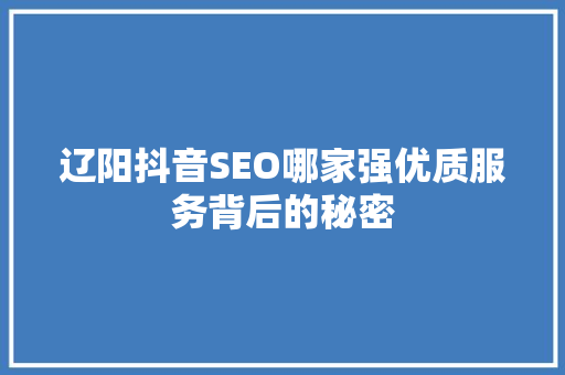 辽阳抖音SEO哪家强优质服务背后的秘密