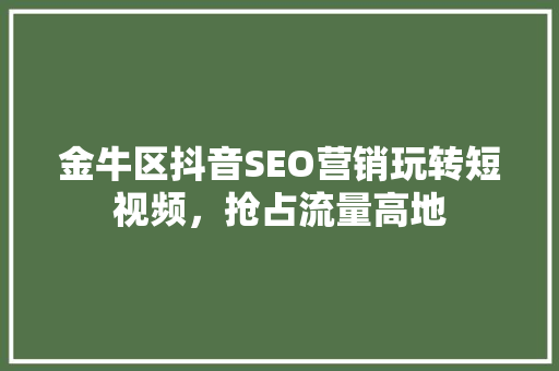 金牛区抖音SEO营销玩转短视频，抢占流量高地