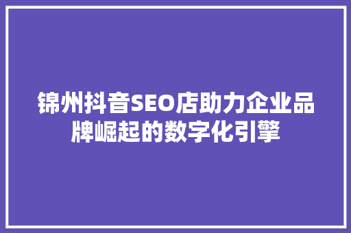 锦州抖音SEO店助力企业品牌崛起的数字化引擎