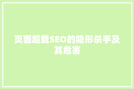 页面超载SEO的隐形杀手及其危害