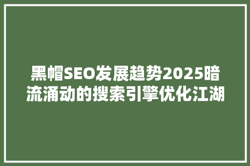 黑帽SEO发展趋势2025暗流涌动的搜索引擎优化江湖  第1张