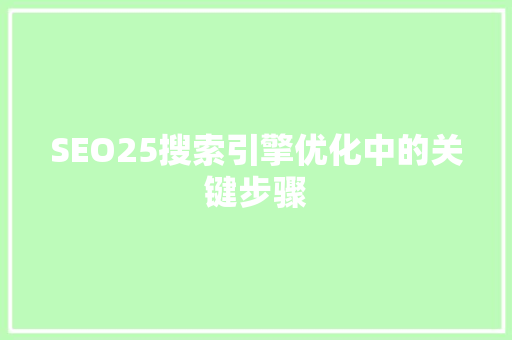 SEO25搜索引擎优化中的关键步骤