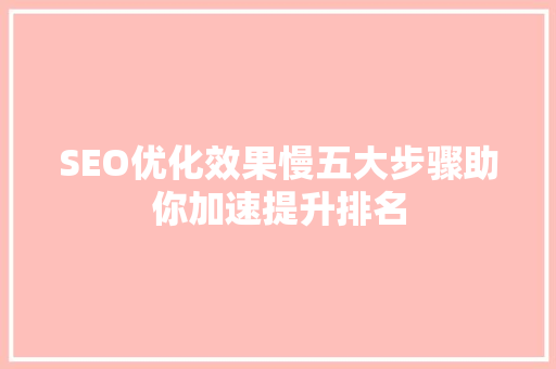 SEO优化效果慢五大步骤助你加速提升排名