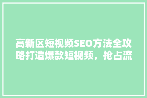 高新区短视频SEO方法全攻略打造爆款短视频，抢占流量高地