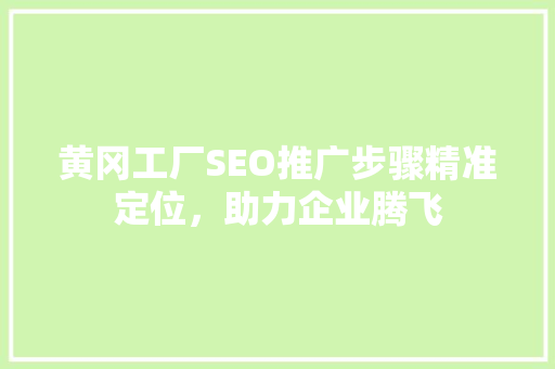 黄冈工厂SEO推广步骤精准定位，助力企业腾飞