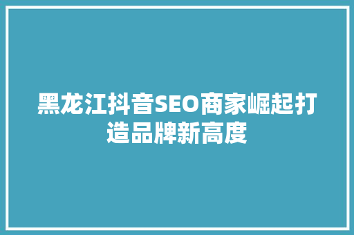 黑龙江抖音SEO商家崛起打造品牌新高度