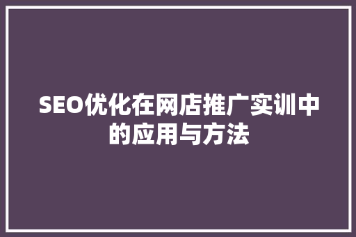 SEO优化在网店推广实训中的应用与方法
