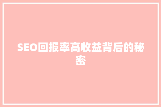SEO回报率高收益背后的秘密