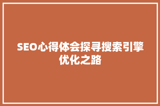 SEO心得体会探寻搜索引擎优化之路