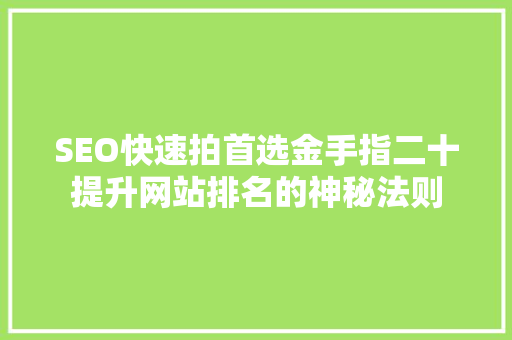 SEO快速拍首选金手指二十提升网站排名的神秘法则