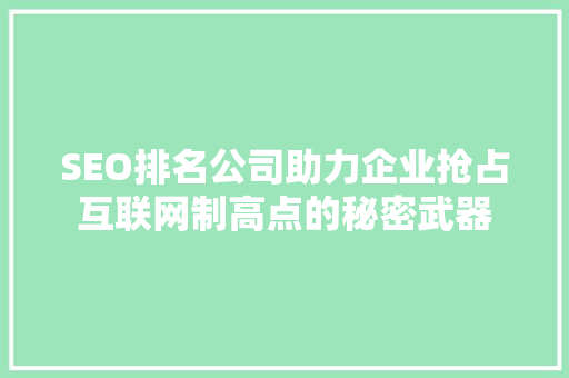 SEO排名公司助力企业抢占互联网制高点的秘密武器