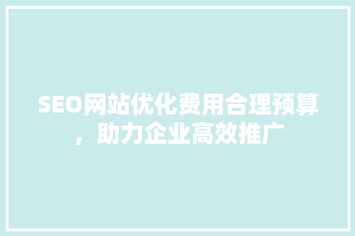 SEO网站优化费用合理预算，助力企业高效推广