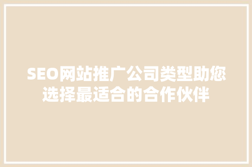 SEO网站推广公司类型助您选择最适合的合作伙伴