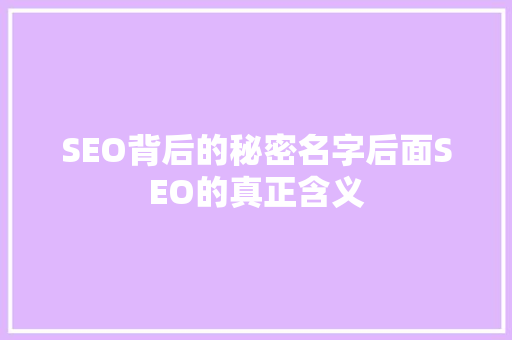 SEO背后的秘密名字后面SEO的真正含义