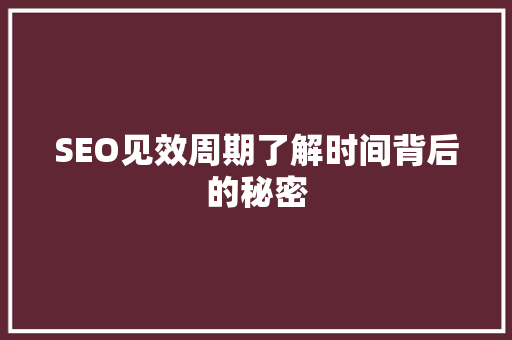 SEO见效周期了解时间背后的秘密