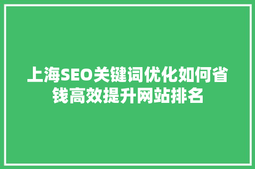 上海SEO关键词优化如何省钱高效提升网站排名