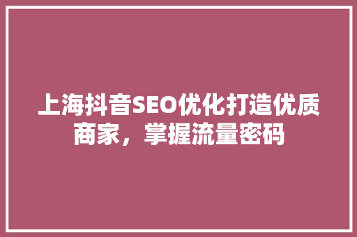 上海抖音SEO优化打造优质商家，掌握流量密码