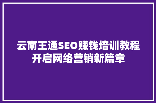 云南王通SEO赚钱培训教程开启网络营销新篇章