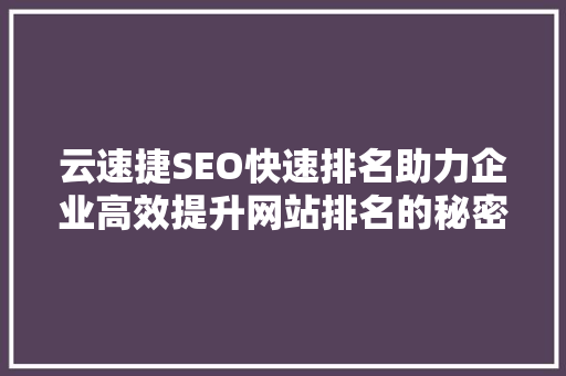 云速捷SEO快速排名助力企业高效提升网站排名的秘密武器