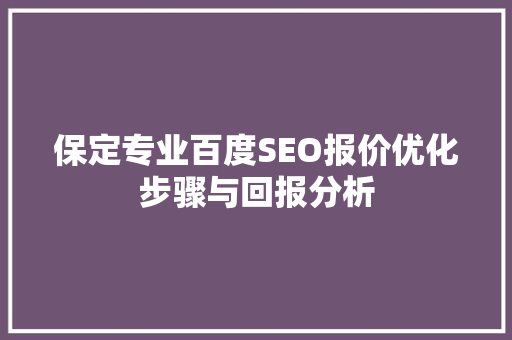 保定专业百度SEO报价优化步骤与回报分析