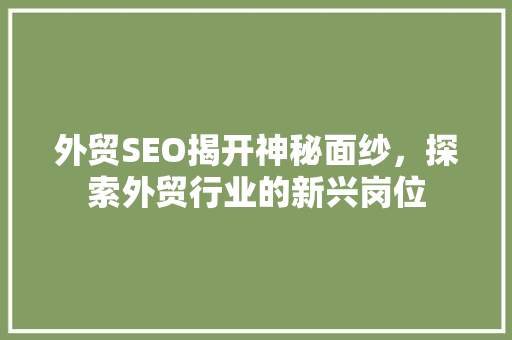 外贸SEO揭开神秘面纱，探索外贸行业的新兴岗位