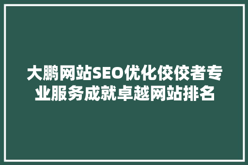 大鹏网站SEO优化佼佼者专业服务成就卓越网站排名