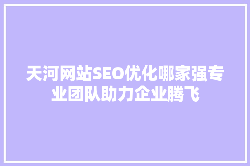 天河网站SEO优化哪家强专业团队助力企业腾飞