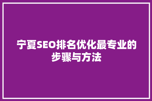 宁夏SEO排名优化最专业的步骤与方法