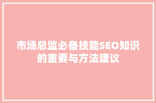市场总监必备技能SEO知识的重要与方法建议