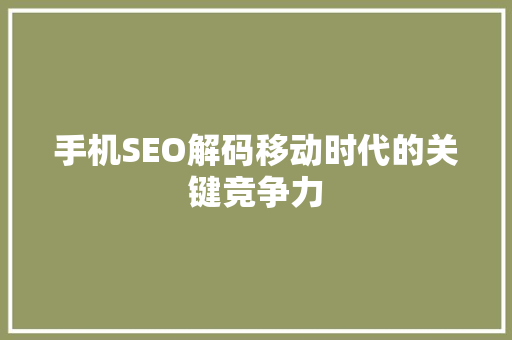 手机SEO解码移动时代的关键竞争力