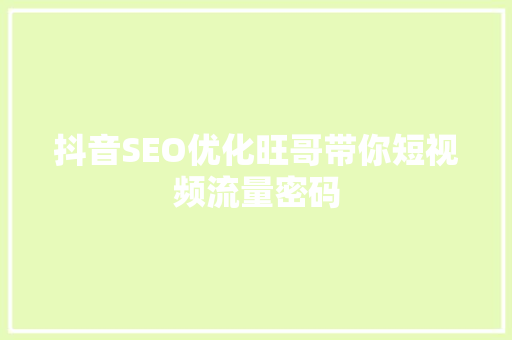 抖音SEO优化旺哥带你短视频流量密码
