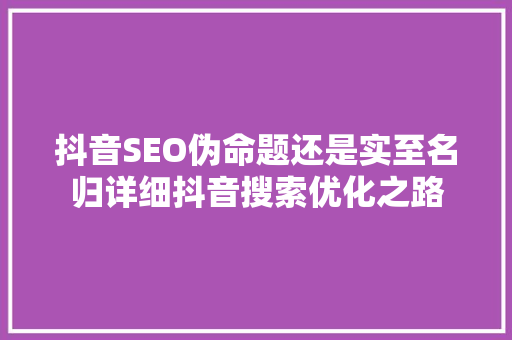 抖音SEO伪命题还是实至名归详细抖音搜索优化之路