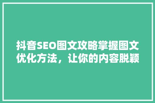 抖音SEO图文攻略掌握图文优化方法，让你的内容脱颖而出