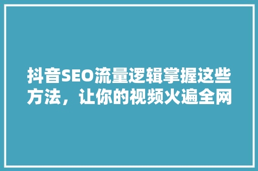 抖音SEO流量逻辑掌握这些方法，让你的视频火遍全网