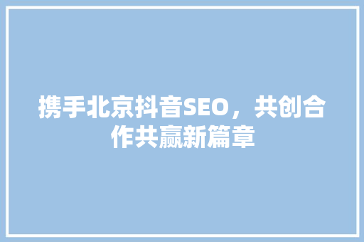 携手北京抖音SEO，共创合作共赢新篇章