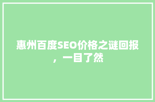 惠州百度SEO价格之谜回报，一目了然